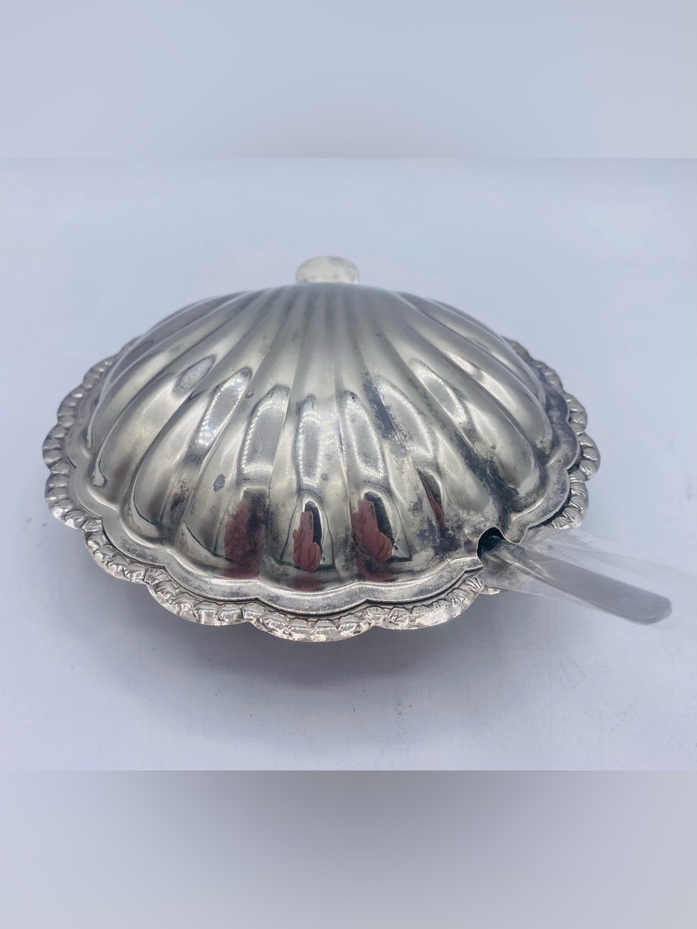 Vintage WA Made In England Silver Plate Hinged Lid Footed Clam Shell Dish